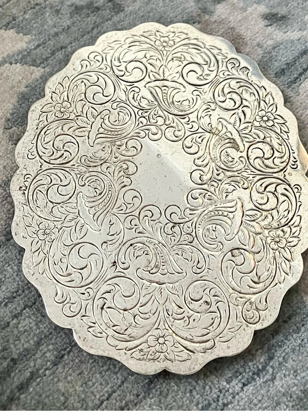 Source Unknown Silver Engraved Floral Trivet